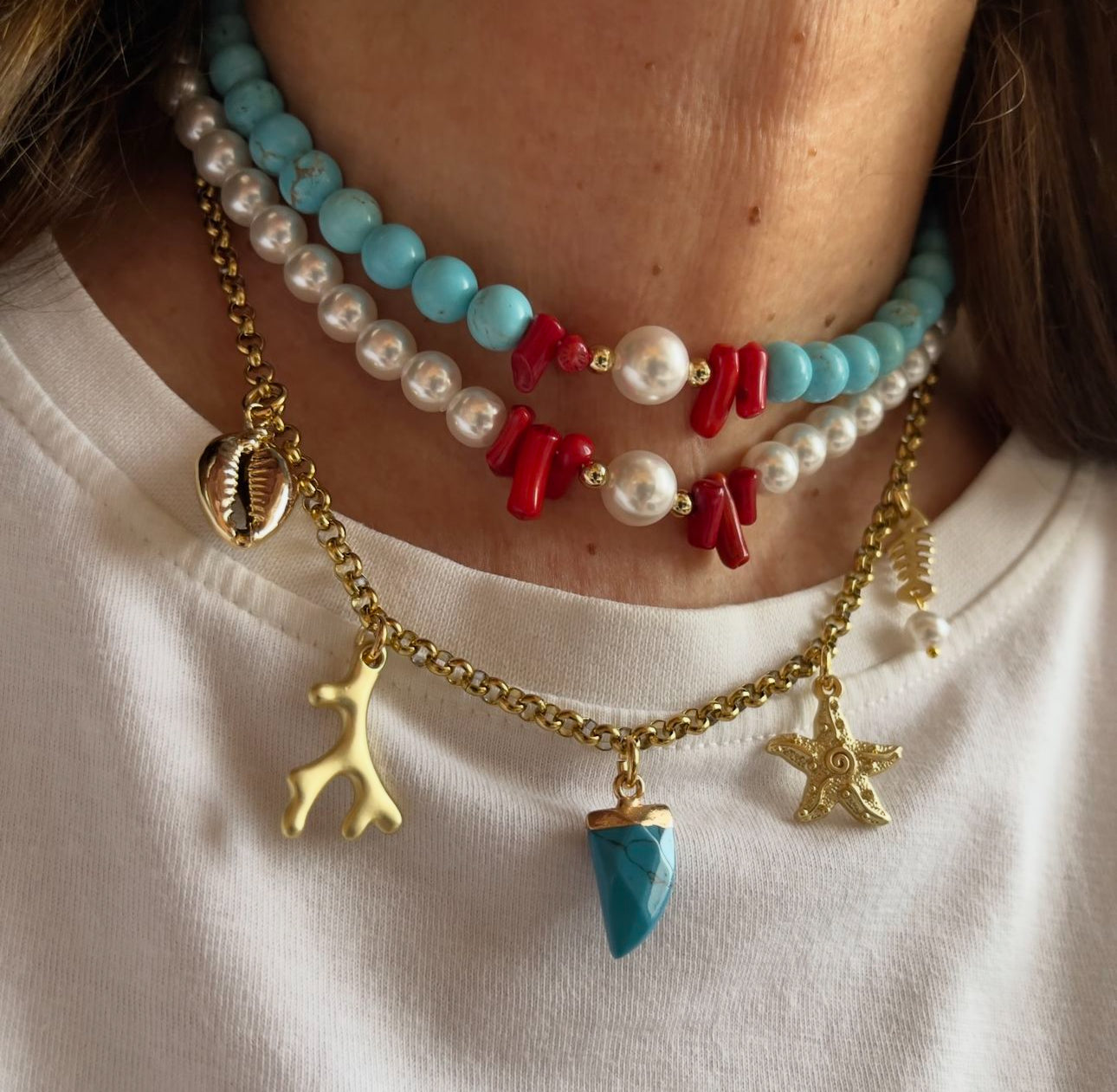 Collana Pasta Turchese Perle & Corallo