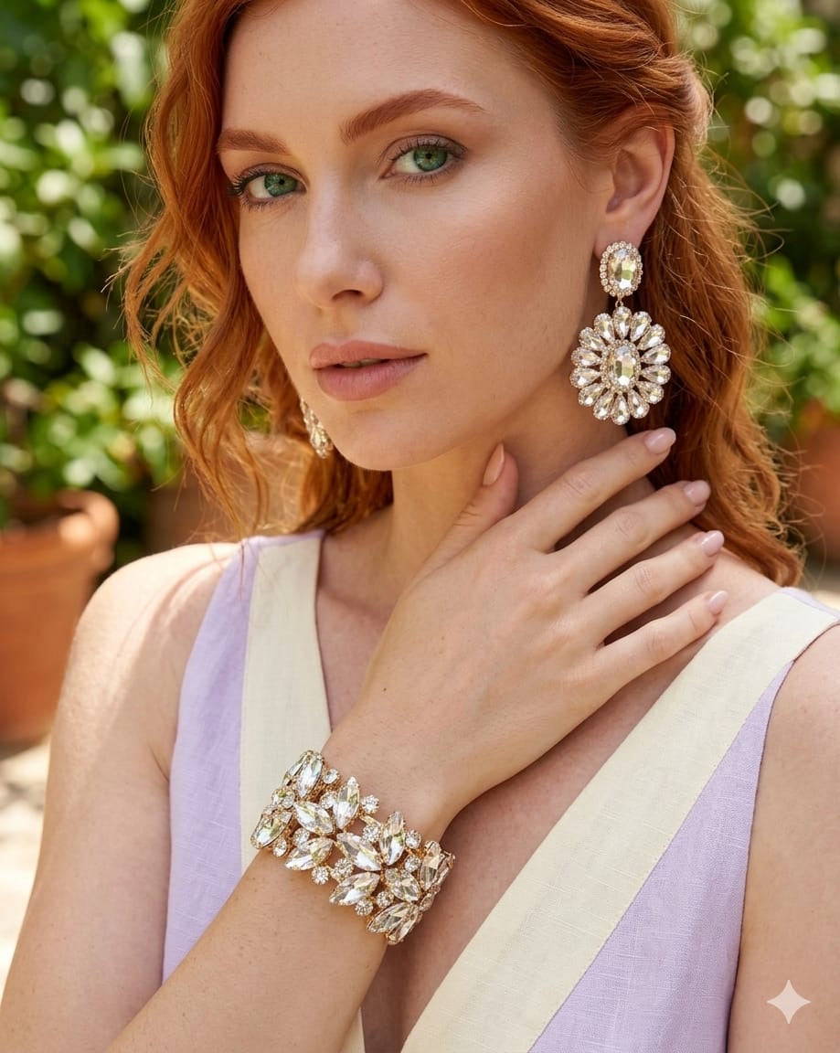Orecchini & Bracciale Gold White Luxury
