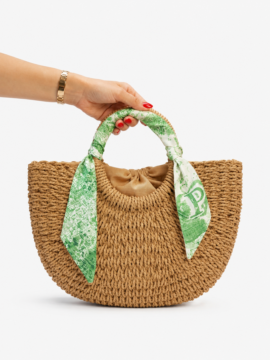 Borsa Rafia Camel Manico Paglia
