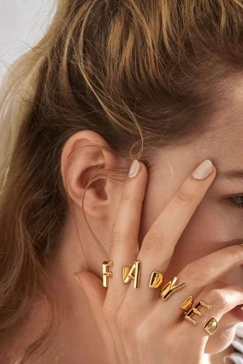 Anello Acciaio GOLD Lettera