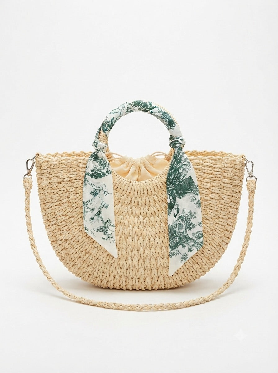 Borsa Rafia Manico Foulard