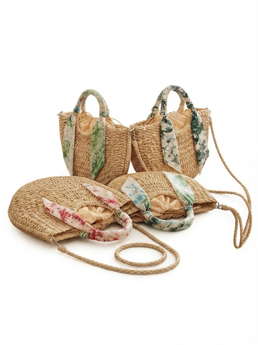 Borsa Rafia Manico Foulard