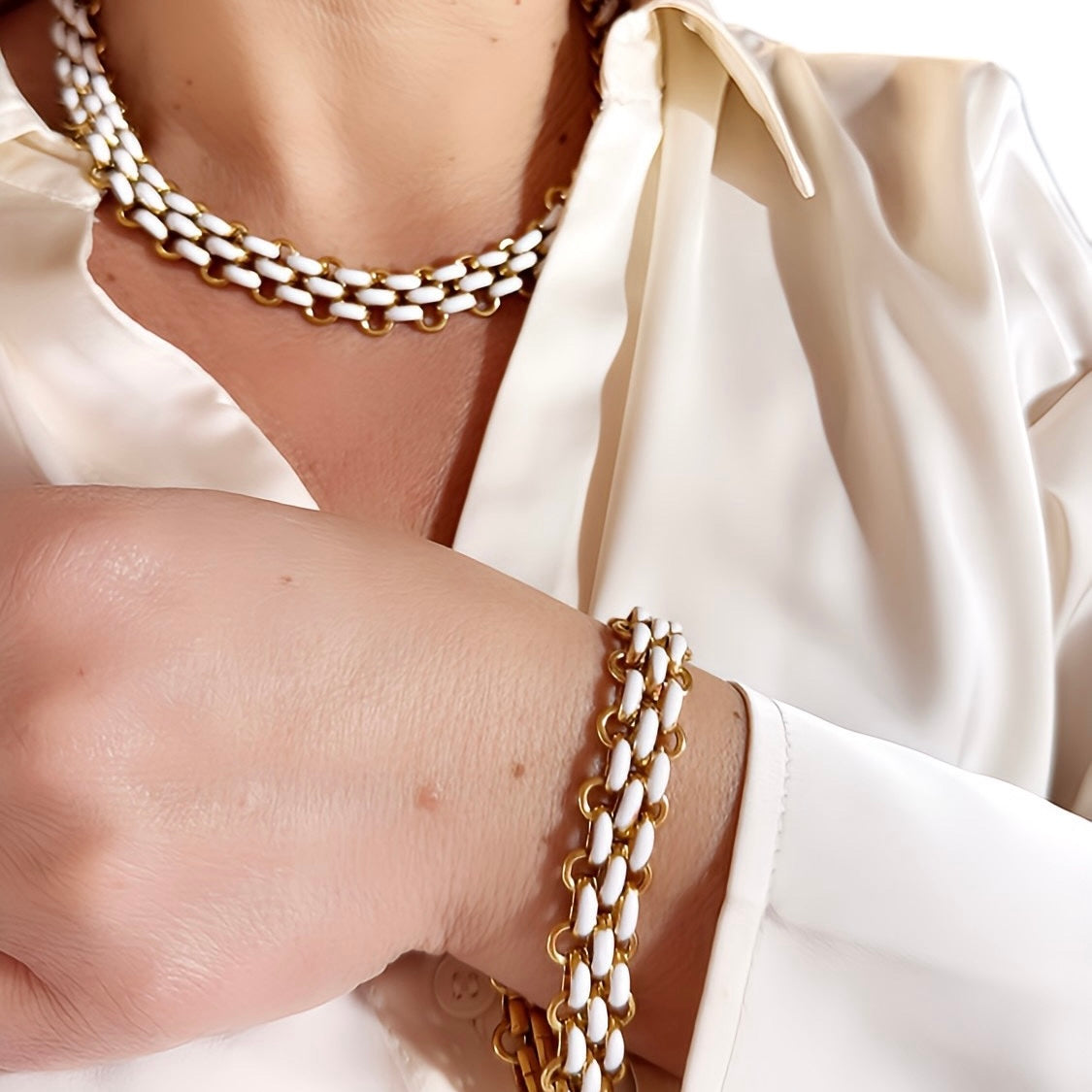 Collana & Bracciale Groumet White