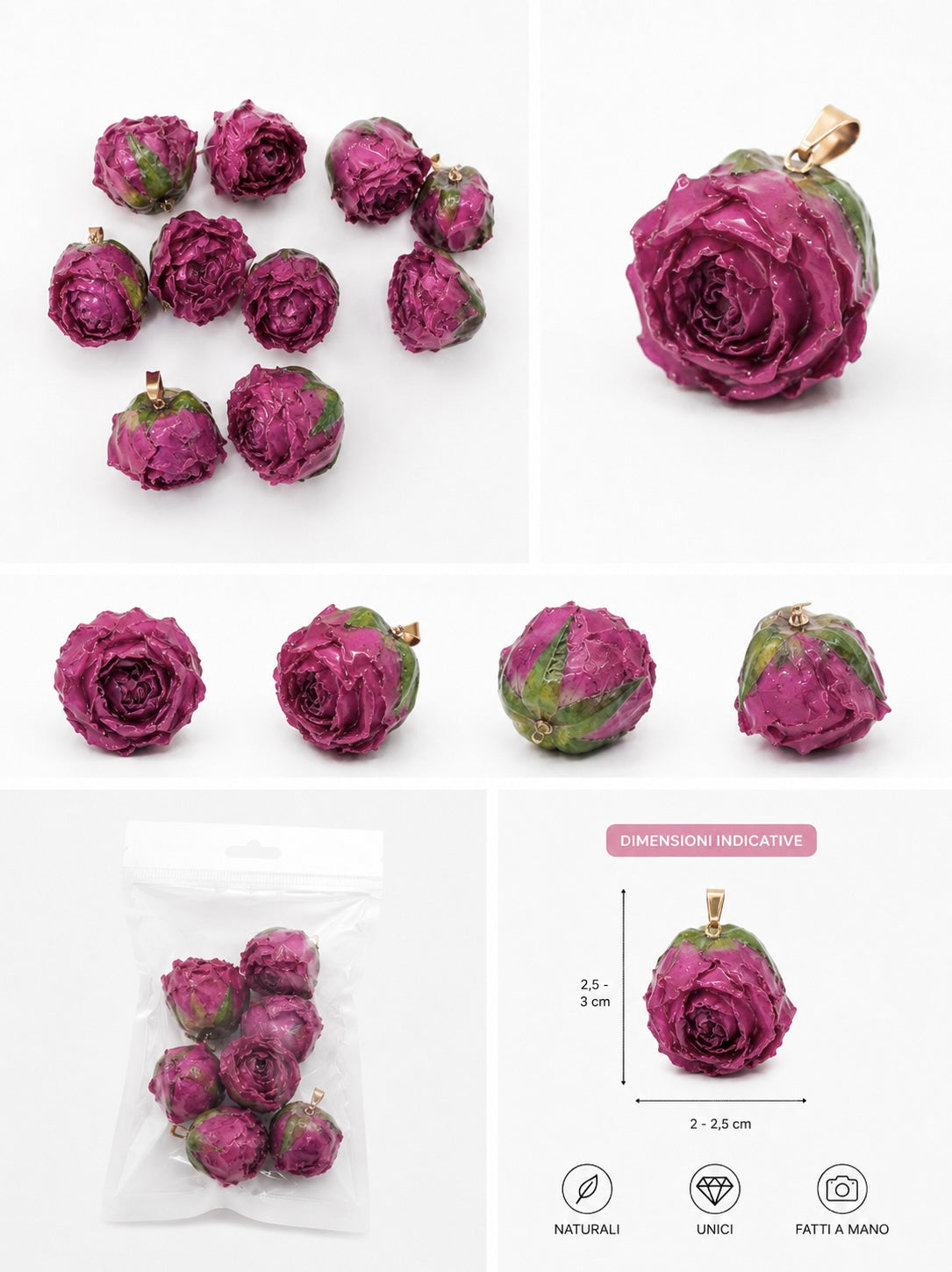 CIONDOLO  Rosa Naturale MAGENTA