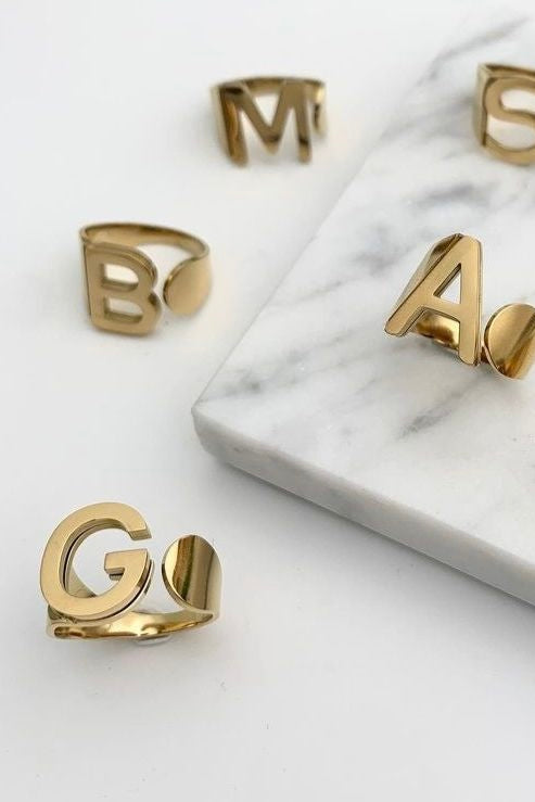 Anello Acciaio GOLD Lettera