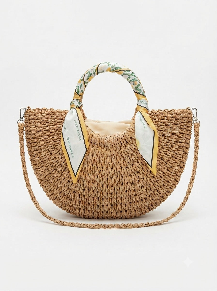 Borsa Rafia Manico Paglia