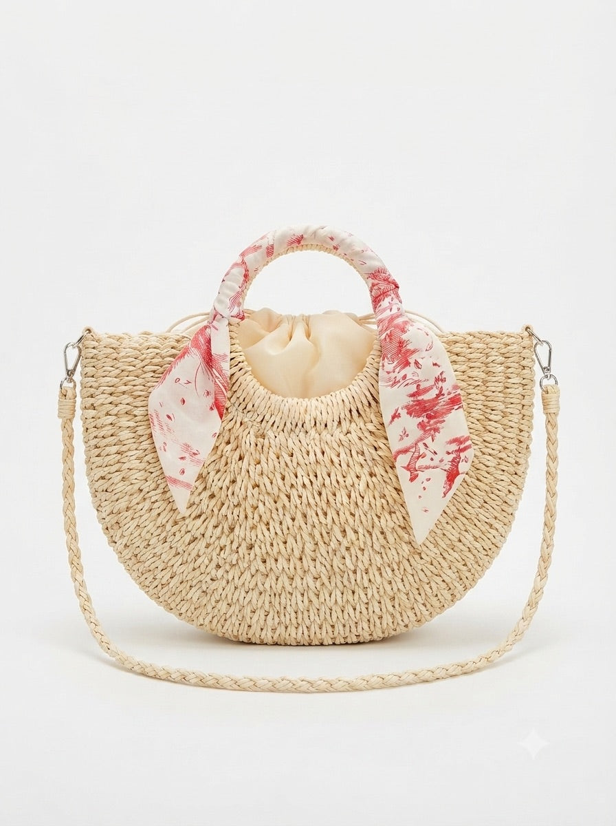 Borsa Rafia Manico Foulard