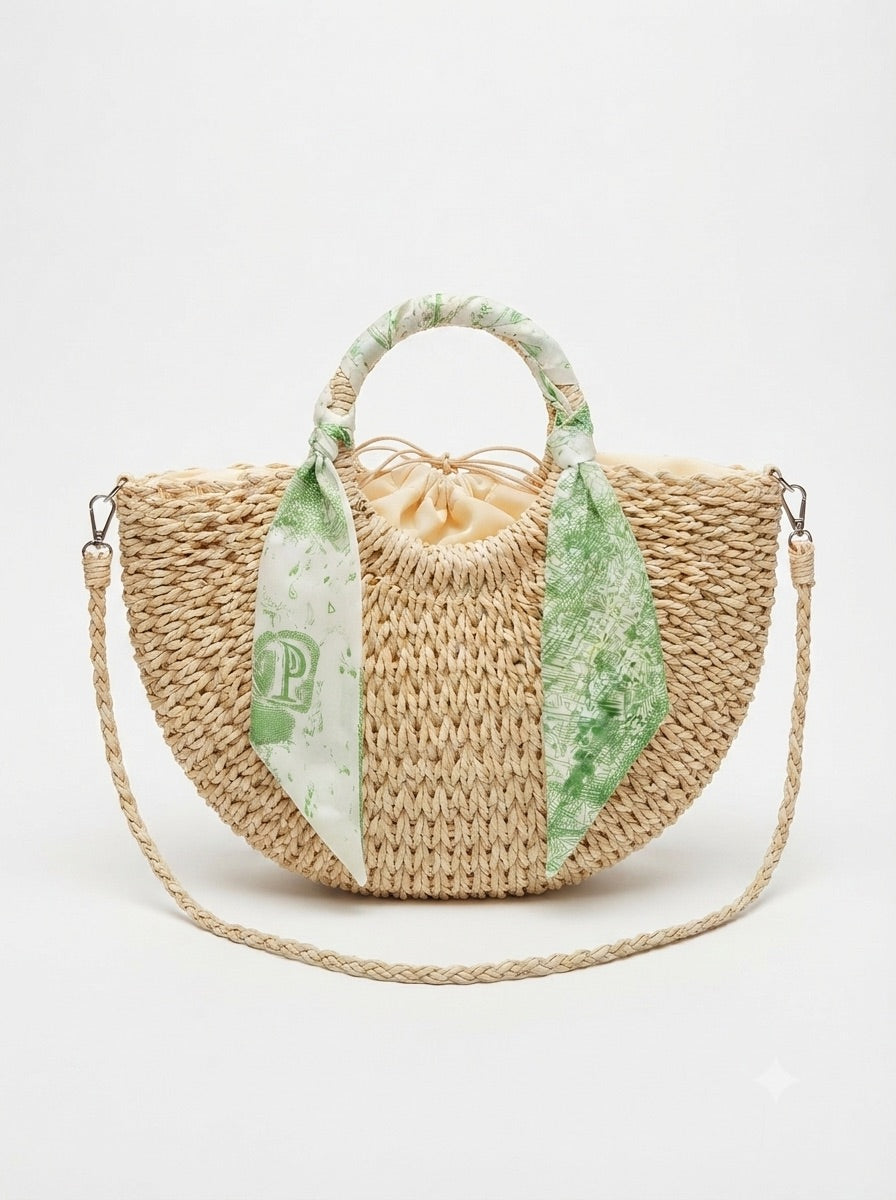 Borsa Rafia Manico Foulard