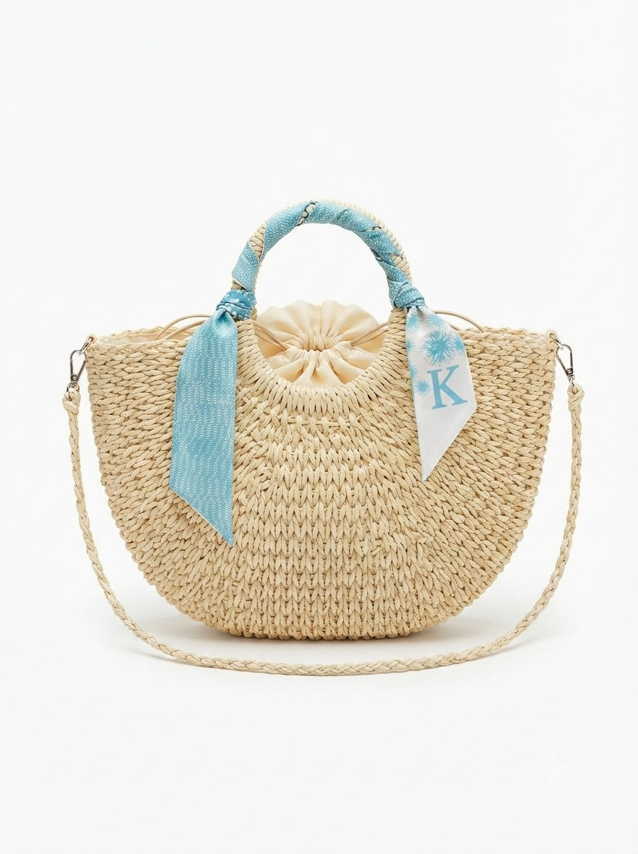 Borsa Rafia Manico Foulard