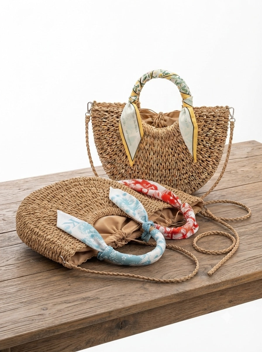 Borsa Rafia Manico Paglia