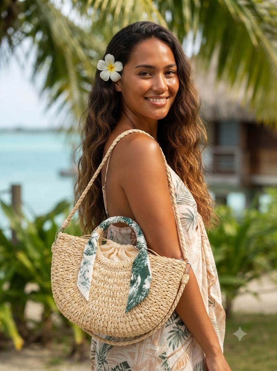 Borsa Rafia Manico Foulard
