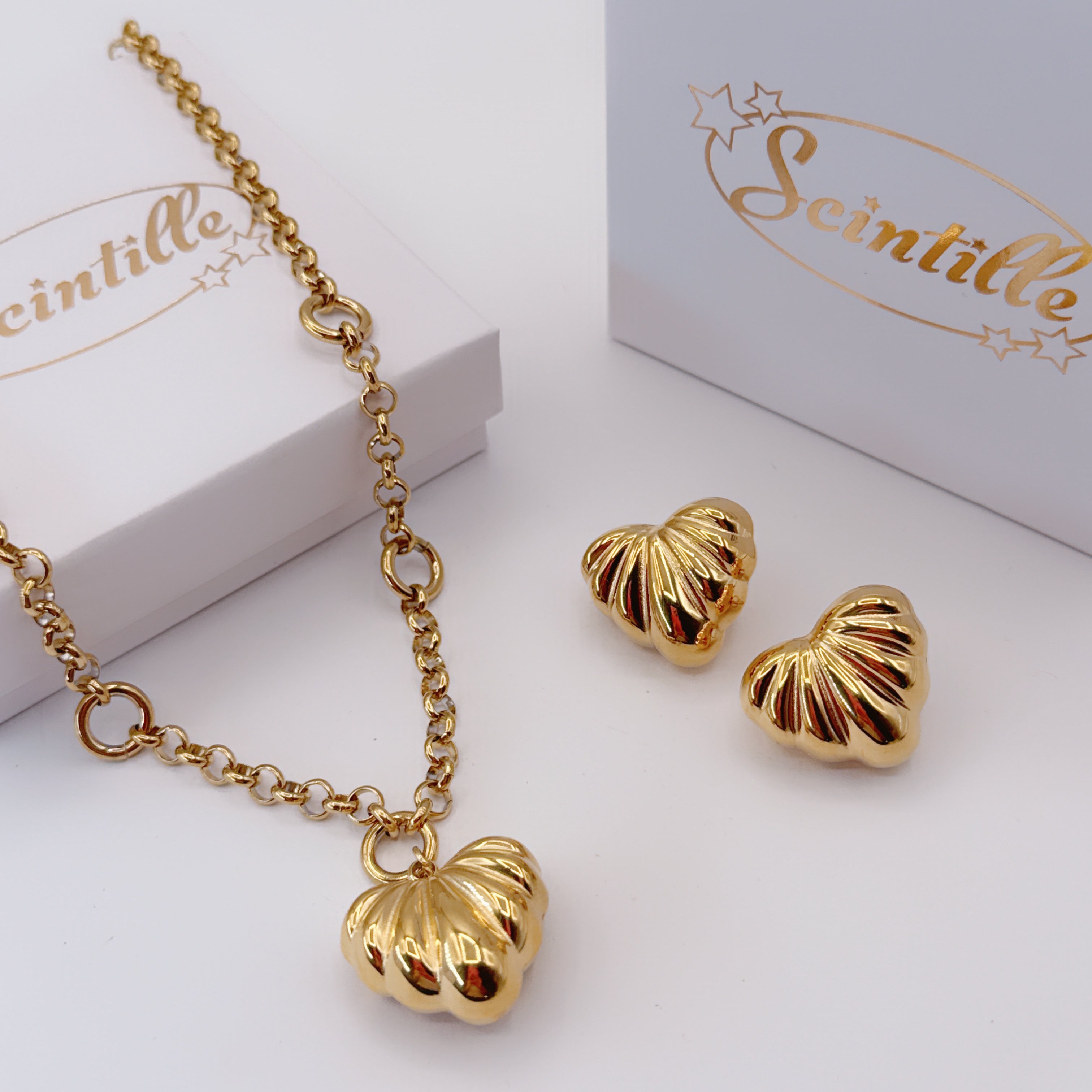 Collana & Orecchini Cuore Rigato